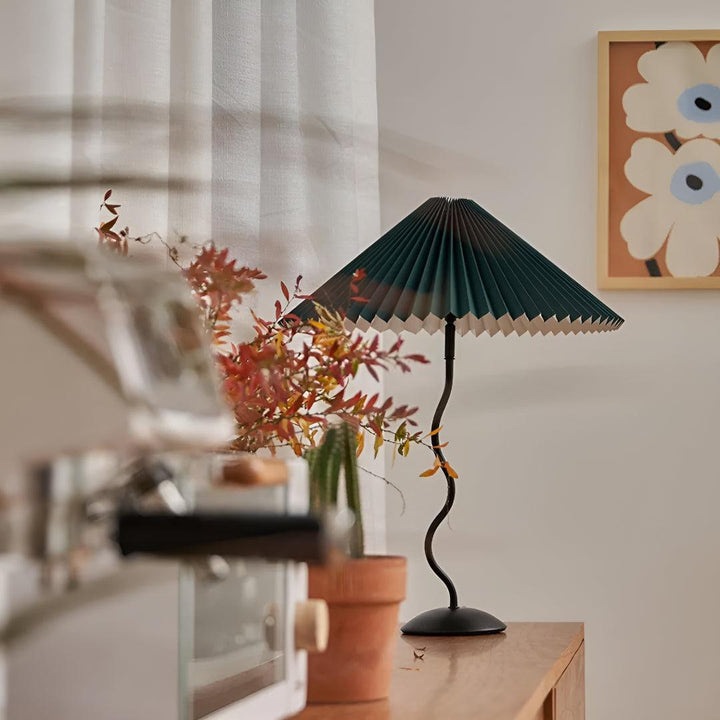 Squiggly Bedside Table Lamp With Nordic Style Pleated Shade