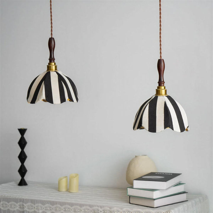 Striped Kitchen Pendant Light With Vintage Art Deco Tulip Style