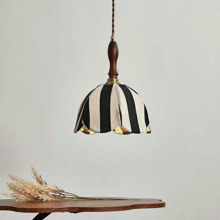 Striped Kitchen Pendant Light With Vintage Art Deco Tulip Style