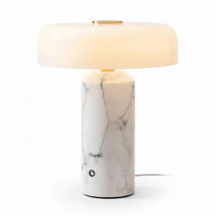 Table Lamp With Marble Base And Opal Styled Shade