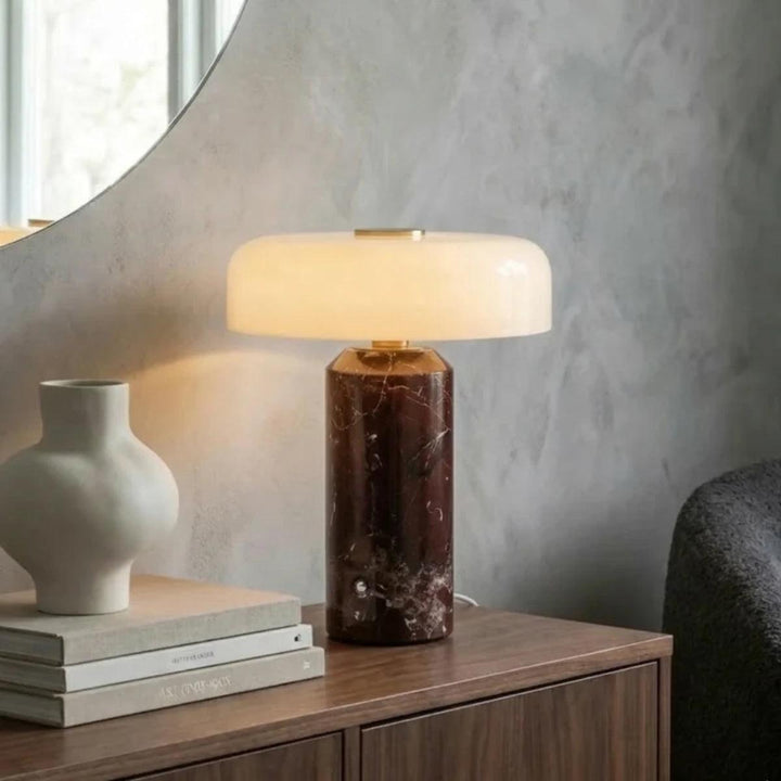Table Lamp With Marble Base And Opal Styled Shade