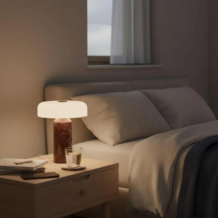 Table Lamp With Marble Base And Opal Styled Shade