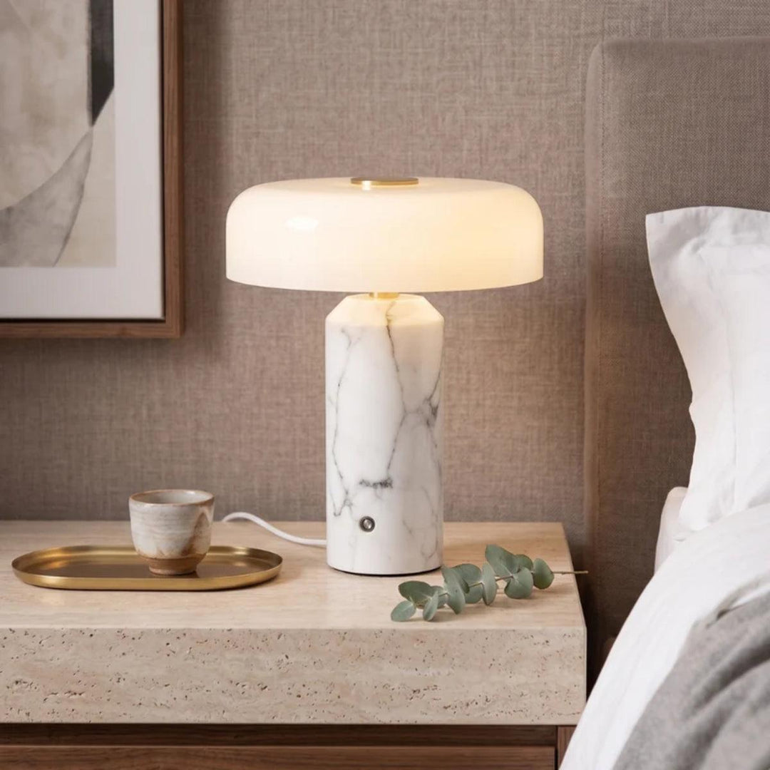 Table Lamp With Marble Base And Opal Styled Shade