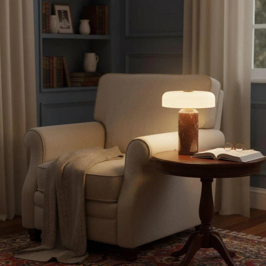 Table Lamp With Marble Base And Opal Styled Shade