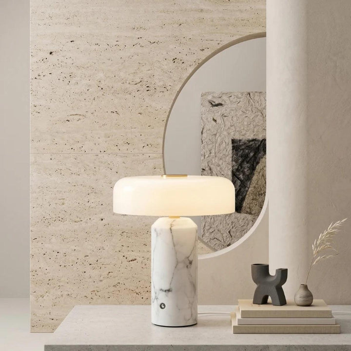 Table Lamp With Marble Base And Opal Styled Shade