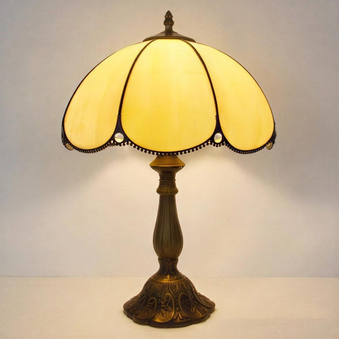 Table Lamp With Vintage Antique Stained Glass With Floral Pattern