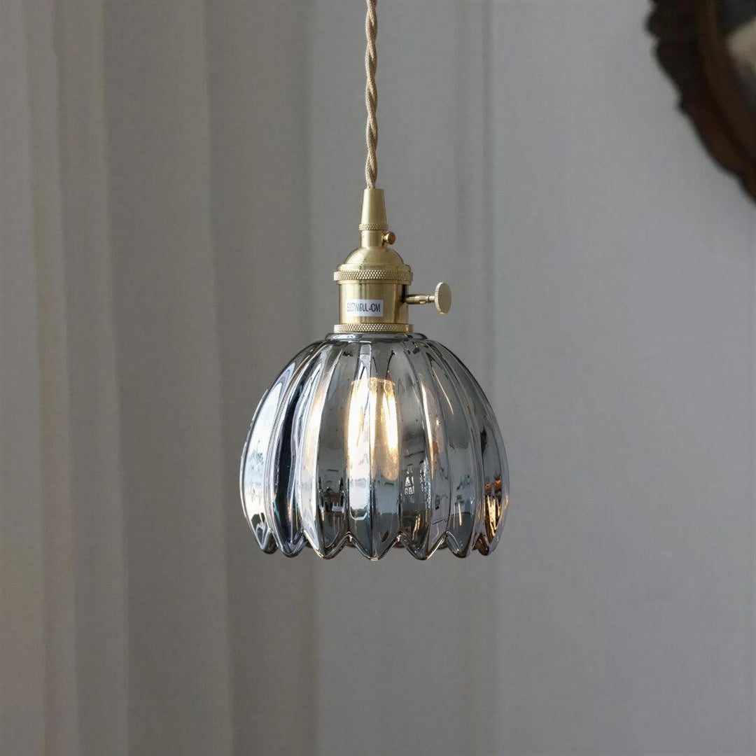 Traditional Pendant Light With Flower Shaped Glass Shade