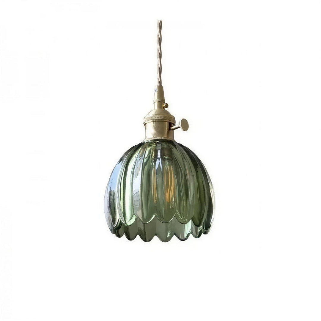 Traditional Pendant Light With Flower Shaped Glass Shade