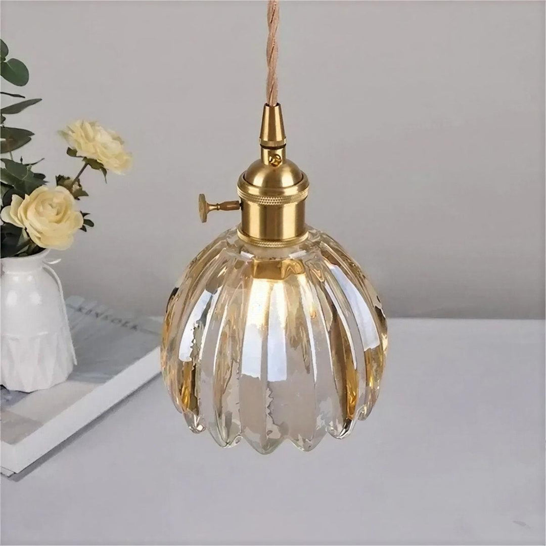 Traditional Pendant Light With Flower Shaped Glass Shade