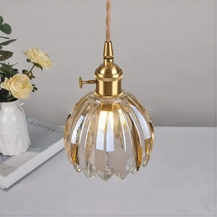 Traditional Pendant Light With Flower Shaped Glass Shade