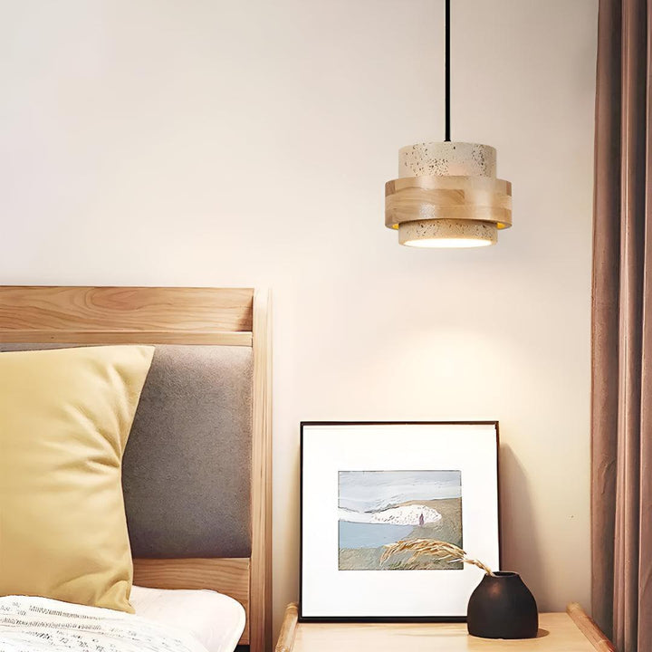 Travertine Pendant Light With Cylindrical Design