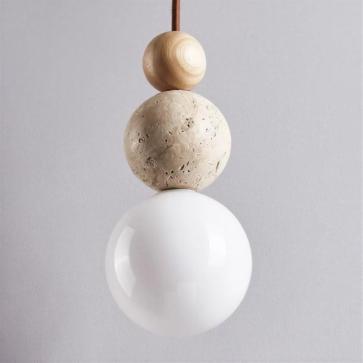 Travertine Pendant Light With Sculptural Stacked Globe Spheres