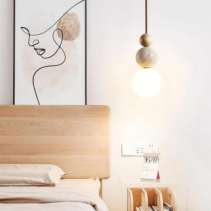 Travertine Pendant Light With Sculptural Stacked Globe Spheres