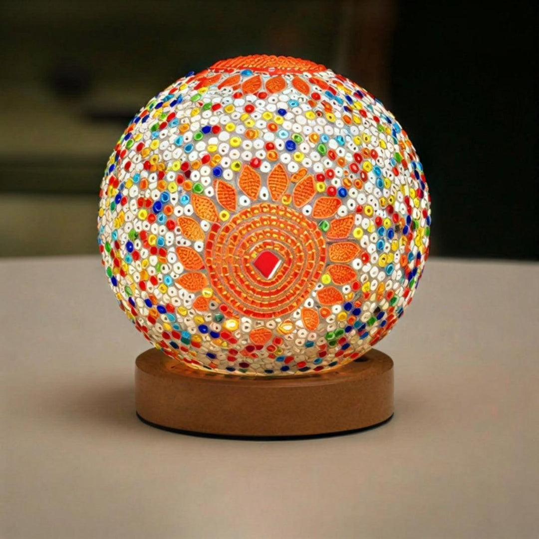 Turkish Style Bohemian Mosaic Bedside Table Lamp With Patterned Projections