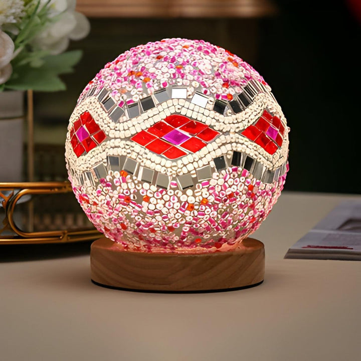 Turkish Style Bohemian Mosaic Bedside Table Lamp With Patterned Projections