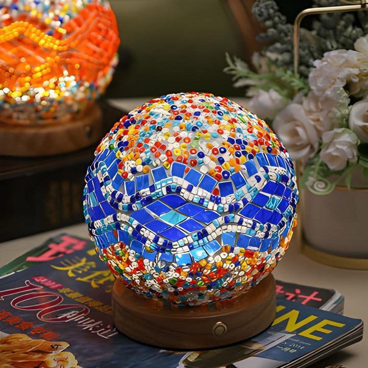 Turkish Style Bohemian Mosaic Bedside Table Lamp With Patterned Projections