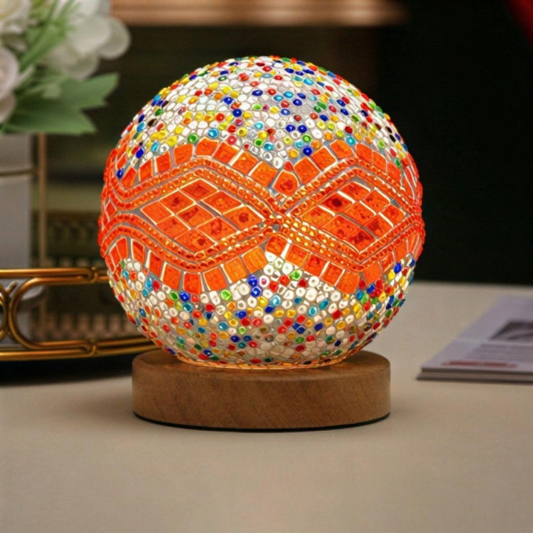 Turkish Style Bohemian Mosaic Bedside Table Lamp With Patterned Projections