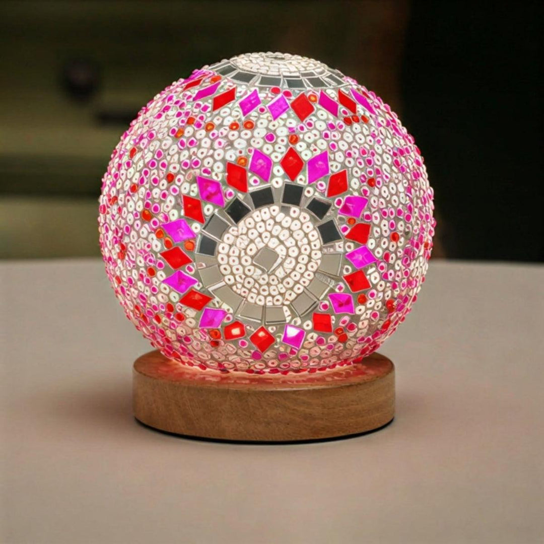 Turkish Style Bohemian Mosaic Bedside Table Lamp With Patterned Projections