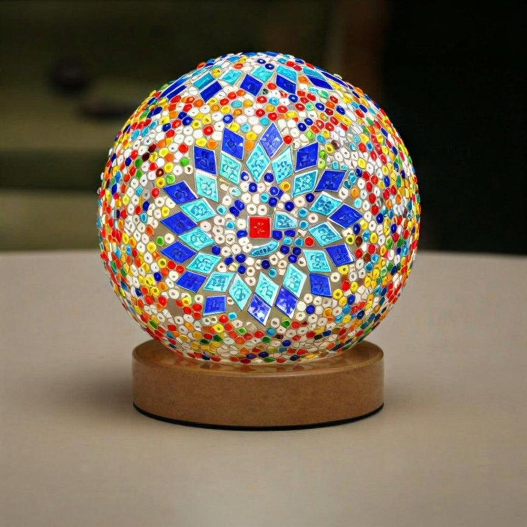 Turkish Style Bohemian Mosaic Bedside Table Lamp With Patterned Projections