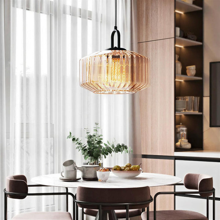 Vintage Ribbed Hanging Glass Pendant Light