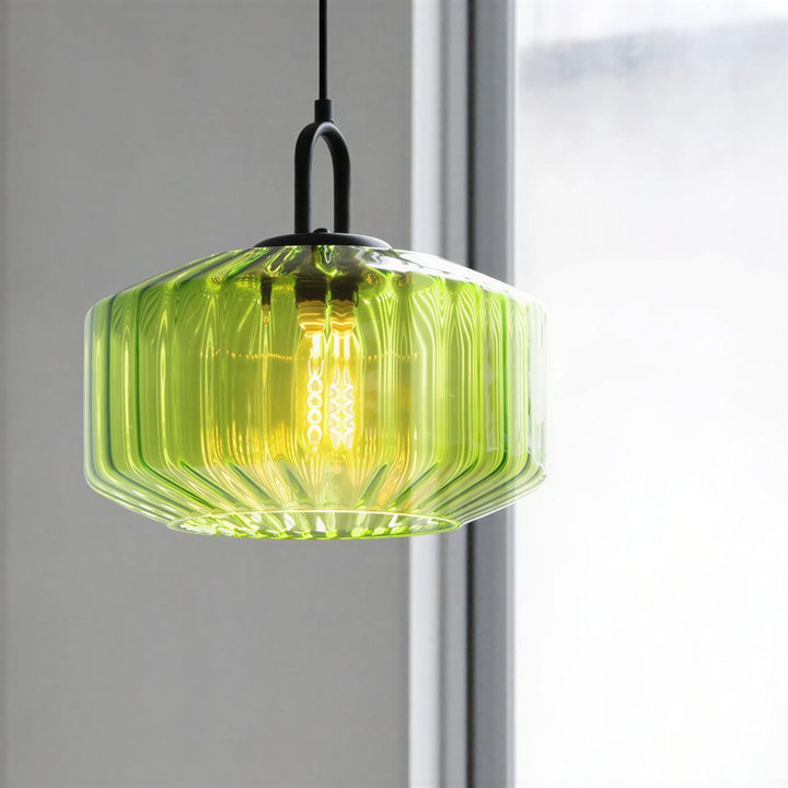 Vintage Ribbed Hanging Glass Pendant Light