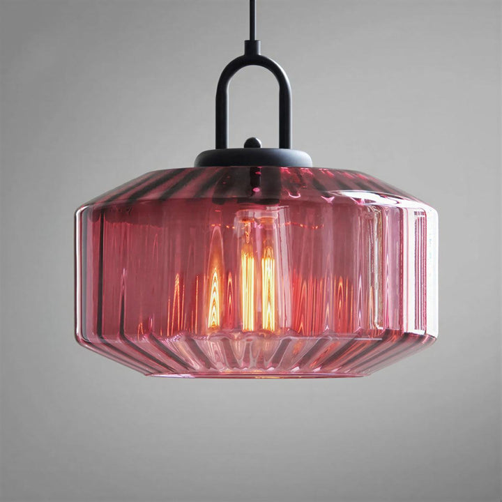 Vintage Ribbed Hanging Glass Pendant Light