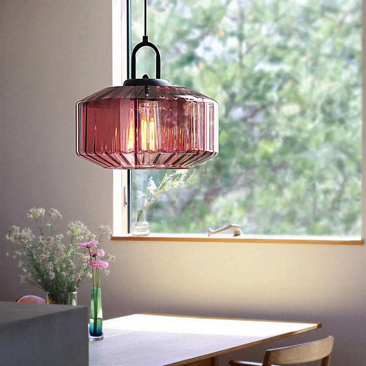 Vintage Striped Hanging Glass Pendant Light