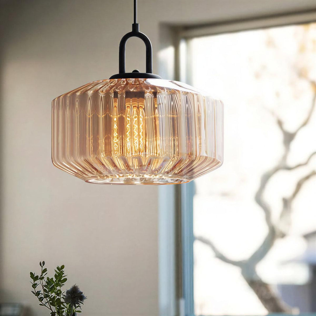 Vintage Striped Hanging Glass Pendant Light