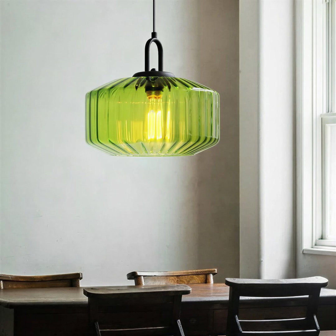Vintage Striped Hanging Glass Pendant Light