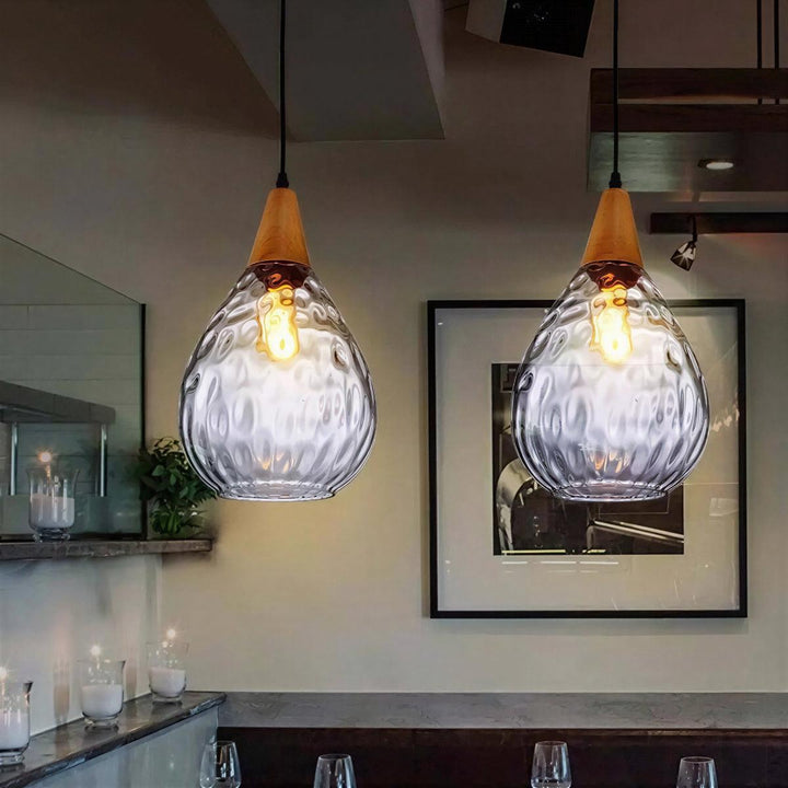 Vintage Teardrop Pendant Light With Ribbed Textured Internal Lighting