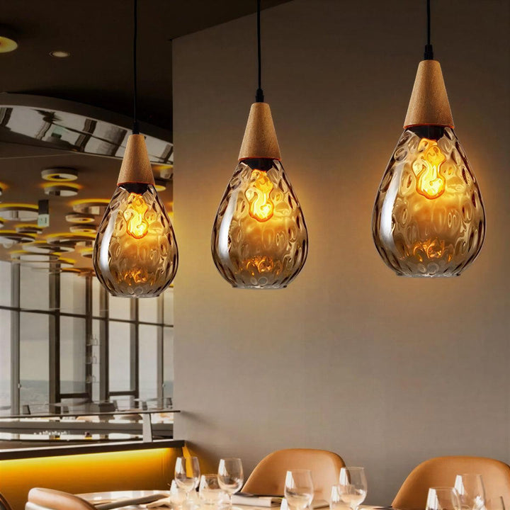 Vintage Teardrop Pendant Light With Ribbed Textured Internal Lighting