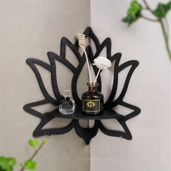 Wall Mounted Corner Shelf With Lotus Flower For Floating Displays