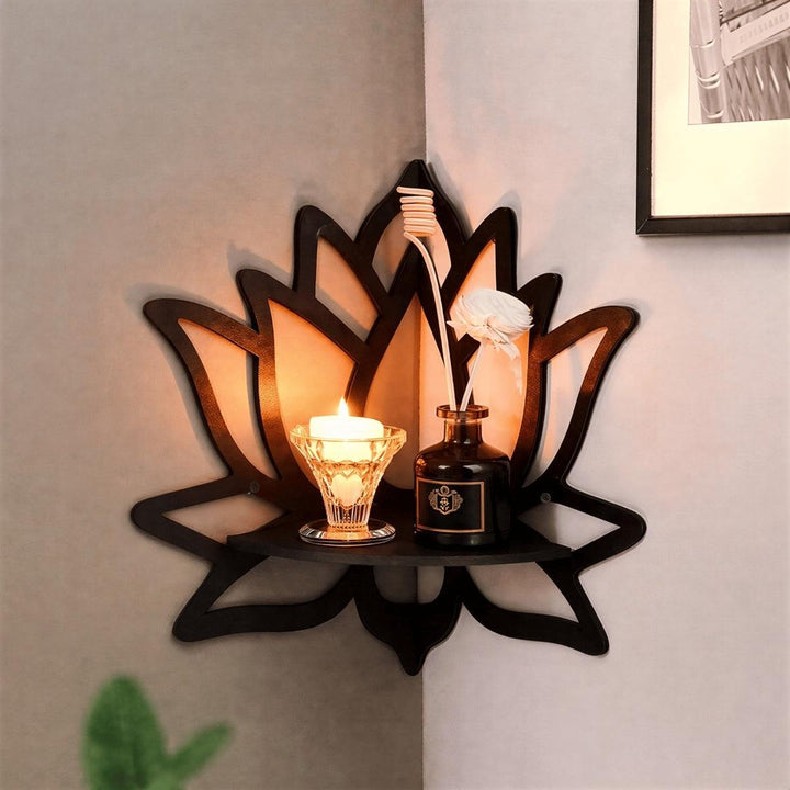 Wall Mounted Corner Shelf With Lotus Flower For Floating Displays