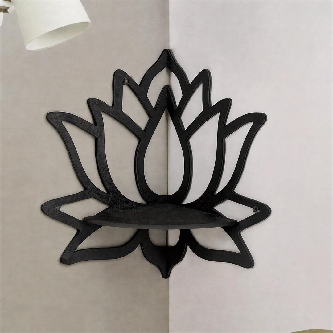 Wall Mounted Corner Shelf With Lotus Flower For Floating Displays