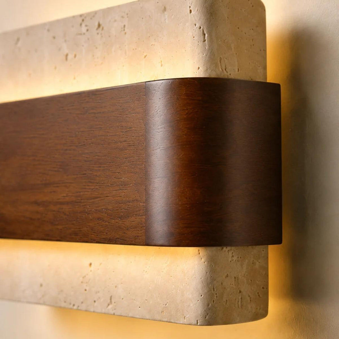 Wall Mounted Stone And Wood Styled Sconce Light Fixture