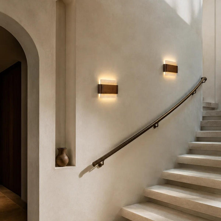 Wall Mounted Stone And Wood Styled Sconce Light Fixture