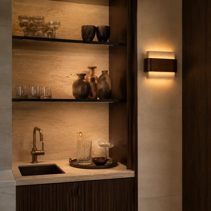 Wall Mounted Stone And Wood Styled Sconce Light Fixture