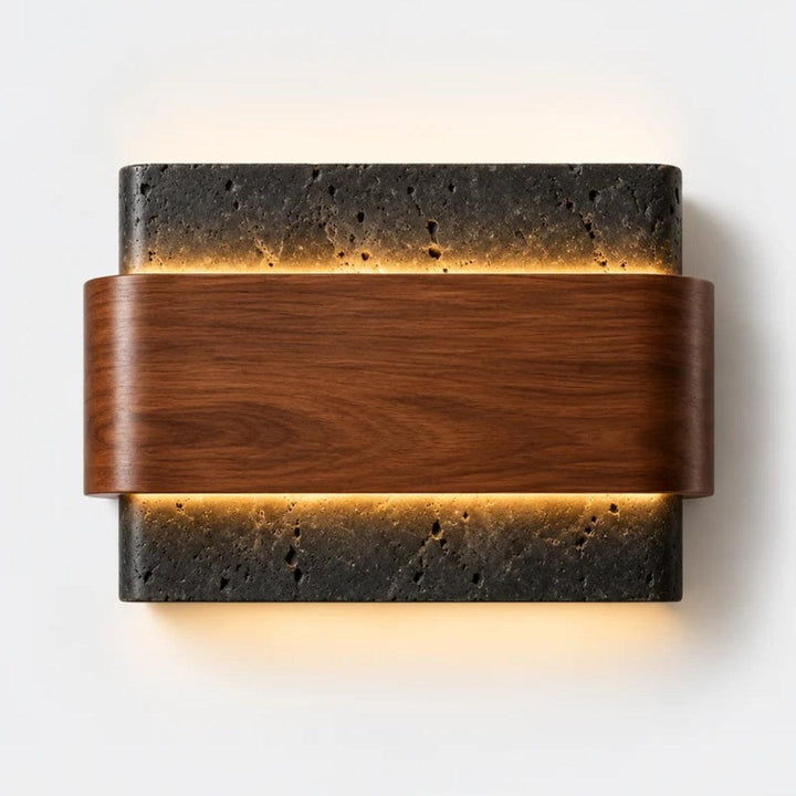 Wall Mounted Stone And Wood Styled Sconce Light Fixture
