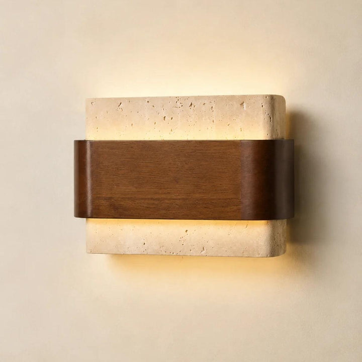 Wall Mounted Stone And Wood Styled Sconce Light Fixture