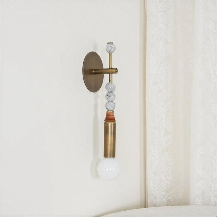 Wall Sconce Light With Fluted Brass And Marble
