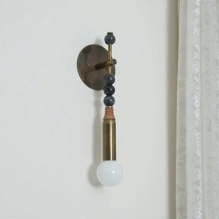 Wall Sconce Light With Fluted Brass And Marble