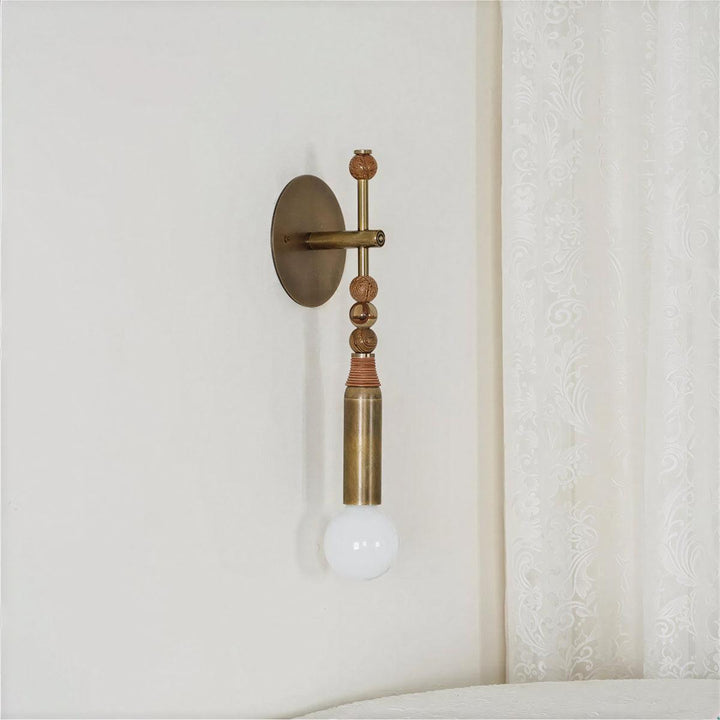Wall Sconce Light With Fluted Brass And Marble