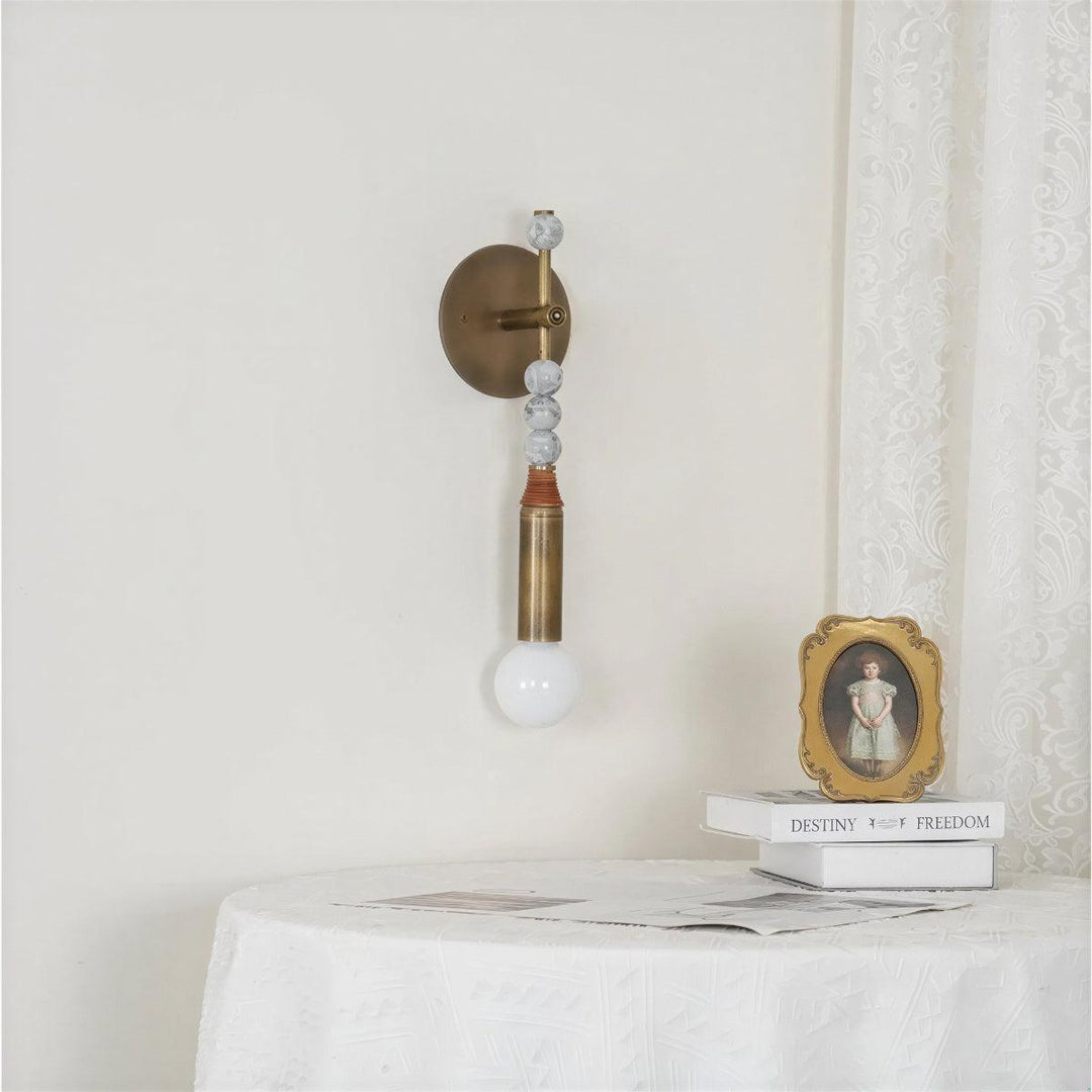 Wall Sconce Light With Fluted Brass And Marble