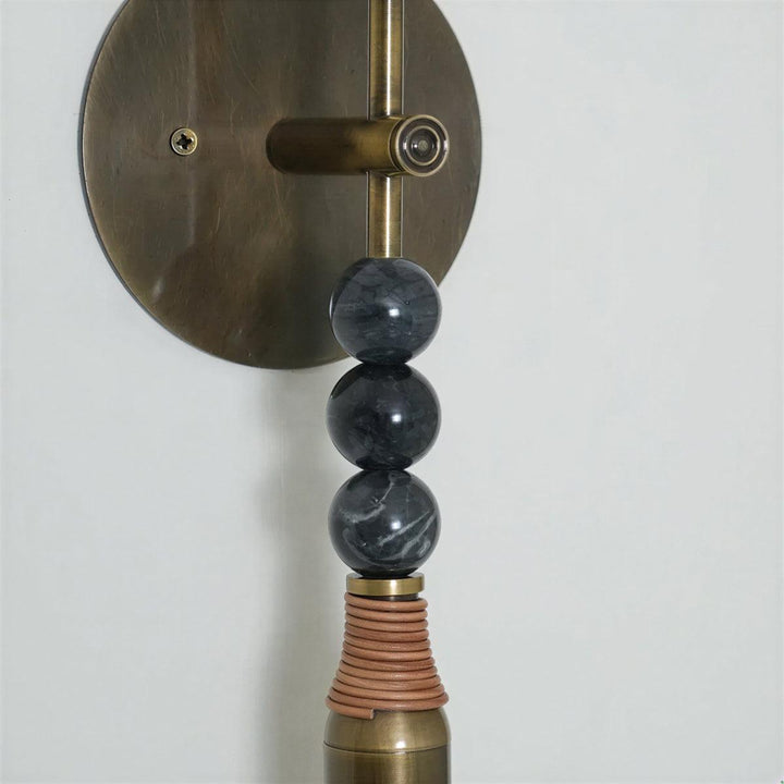 Wall Sconce Light With Fluted Brass And Marble