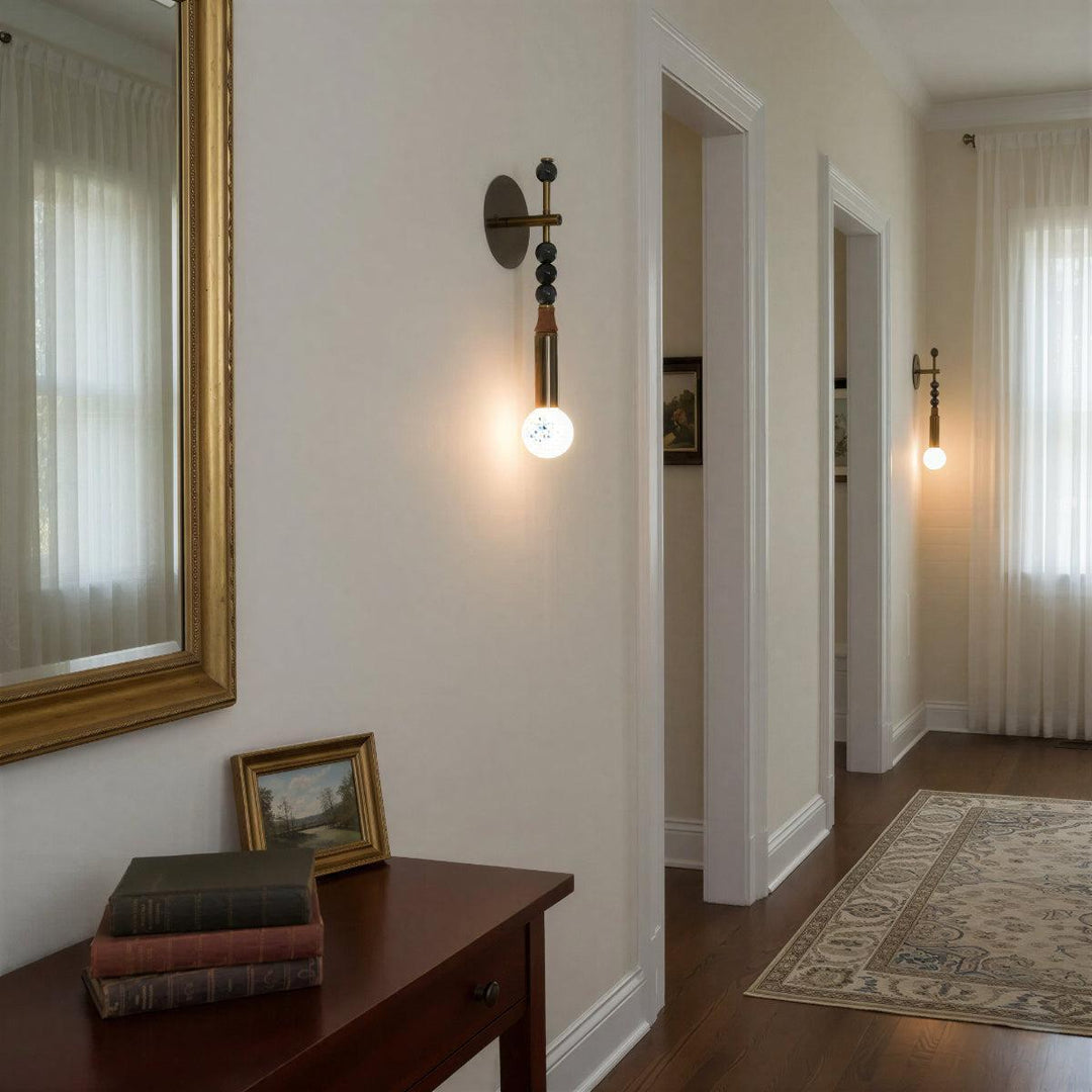 Wall Sconce Light With Fluted Brass And Marble