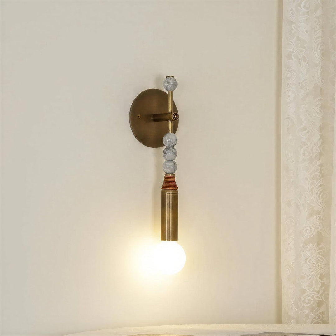 Wall Sconce Light With Fluted Brass And Marble