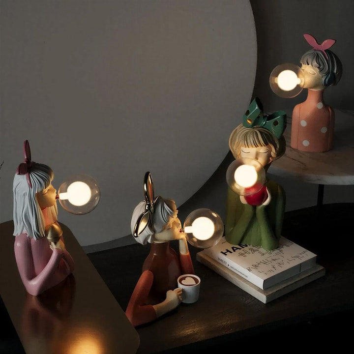 Woman Figurine Table Lamps With Light Bulbs As Bubble Gum