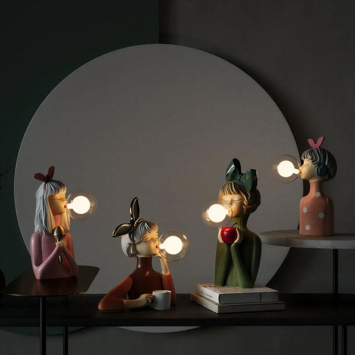 Woman Figurine Table Lamps With Light Bulbs As Bubble Gum