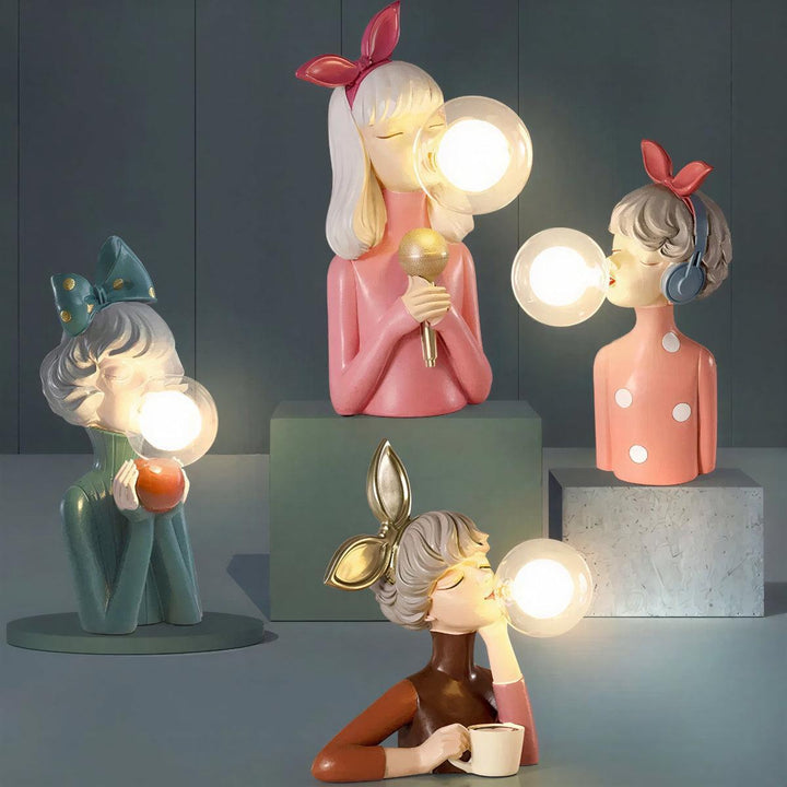 Woman Figurine Table Lamps With Light Bulbs As Bubble Gum