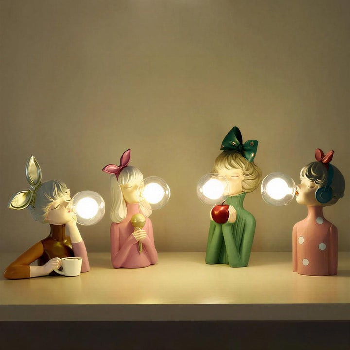 Woman Figurine Table Lamps With Light Bulbs As Bubble Gum